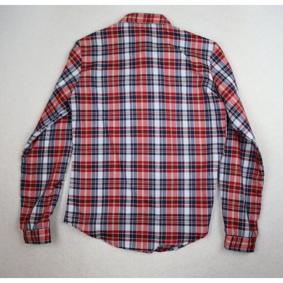 VINTAGE WOMEN'S RED WHITE BLUE PLAID LONG SLEEVE BUTTON-UP TOP - TRY 1 - SIZE 9 - Picture 8 of 8